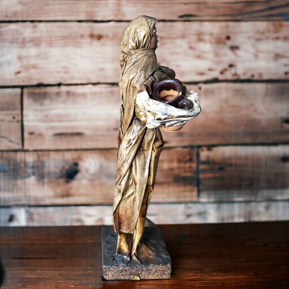 Paper Mache Mexican Folk Art - Peasant Woman Standing Holding Clay Pot - Picture 7 of 7